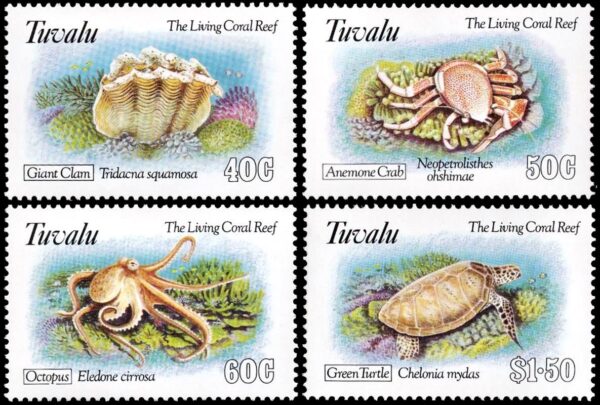 TUVALU/SELLOS, 1993 - FAUNA MARINA - CORALES - CANGREJO - TORTUGA - YV 629//32 - 4 VALORES - NUEVO