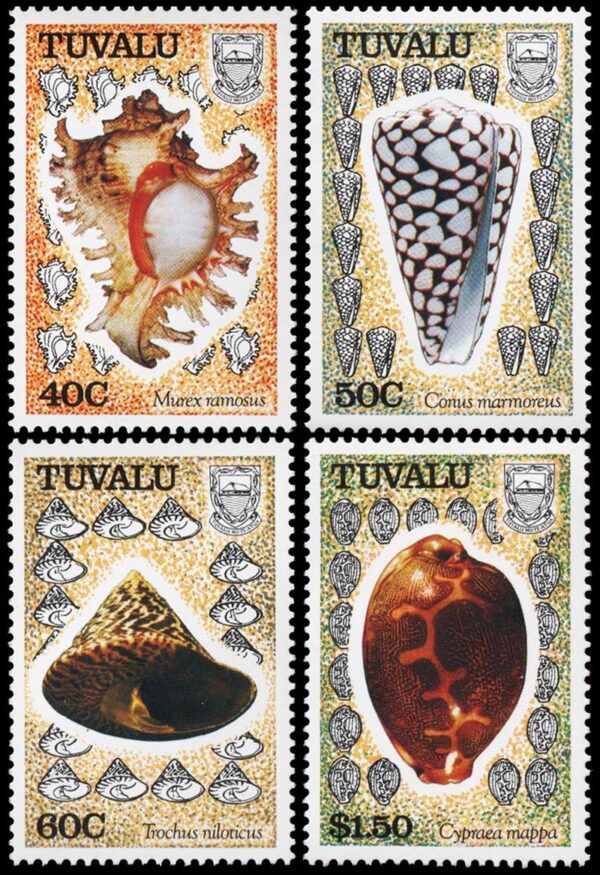 TUVALU/SELLOS, 1991 - FAUNA MARINA - CARACOLES - YV 555/58 - 4 VALORES - NUEVO