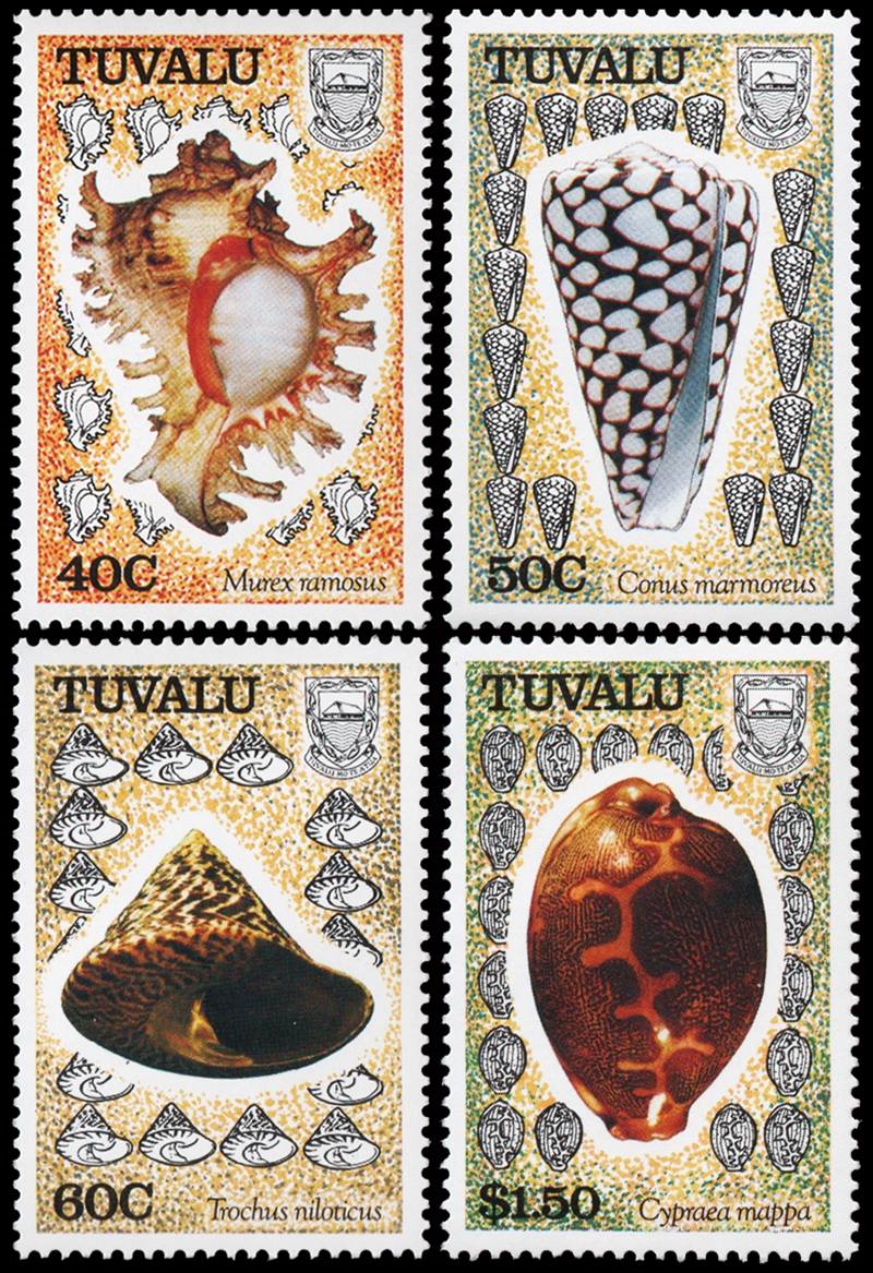 TUVALU/SELLOS, 1991 - FAUNA MARINA - CARACOLES - YV 555/58 - 4 VALORES - NUEVO
