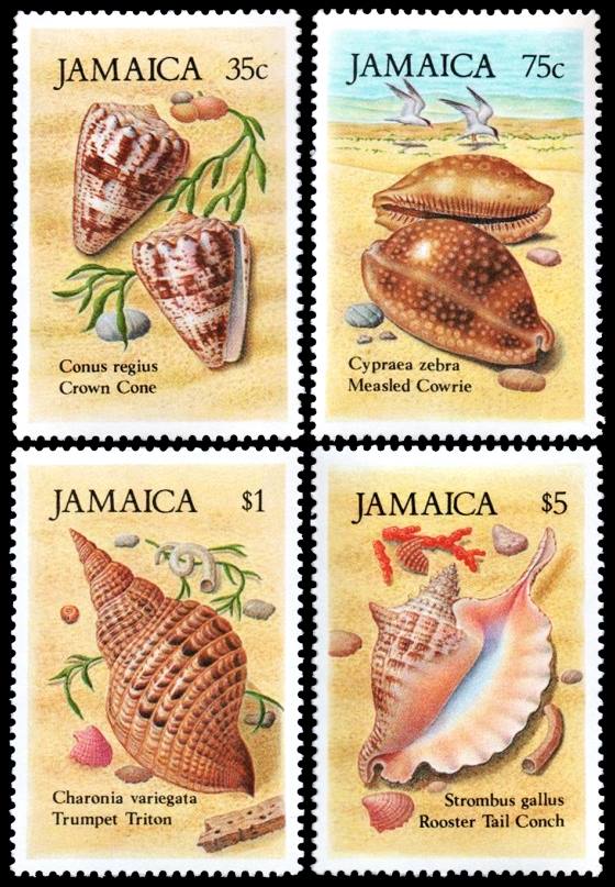 JAMAICA/SELLOS, 1987 - FAUNA MARINA - CARACOLES - YV 661/64 - 4 VALORES - NUEVO