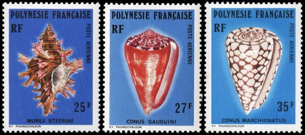 POLINESIA FRANCESA/SELLOS, 1977 - FAUNA MARINA - CARACOLES - A 114/16 - 3 VALORES - NUEVO