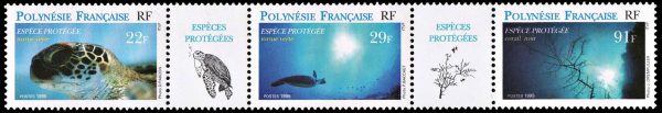 POLINESIA FRANCESA/SELLOS, 1995 - FAUNA MARINA - TORTUGAS - CORALES - YV 485/87 - 3 VALORES - NUEVO