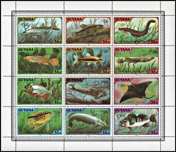 GUYANA/SELLOS, 1980 - PECES - YV 561/72 - HOJITA - NUEVO