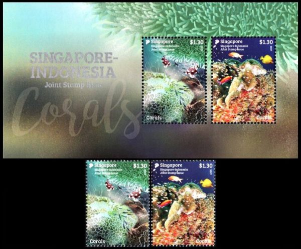 SINGAPUR/SELLOS, 2017 - FAUNA MARINA - CORALES - PECES - YV 2220/21 + BF 195 - 2 VALORES + BLOQUE - NUEVO