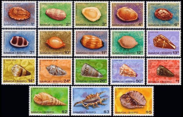 SAMOA/SELLOS, 1978 - FAUNA MARINA - CARACOLES - YV 413/27 + 451/51 + 470 - 18 VALORES - NUEVO