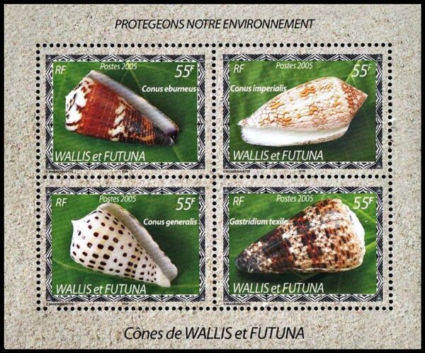 WALLIS Y FUTUNA/SELLOS, 2005 - FAUNA MARINA - CARACOLES - YV 628/31 - HOJITA - NUEVO