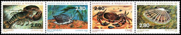 SAINTM PIERRE Y MIQUELON/SELLOS, 1995 - FAUNA MARINA - CARACOLES - CANGREJO - YV 614/17 - 4 VALORES- NUEVO