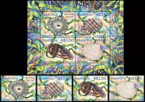 NAMIBIA/SELLOS, 1998 - FAUNA MARINA - CARACOLES - YV 856/59 + BF 47 - 4 VALORES + BLOQUE - NUEVO