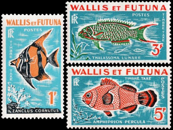 WALLIS Y FUTUNA/SELLOS, 1963 - FAUNA MARINA - PECES - YV TT37/39 - 3 VALORES - NUEVO