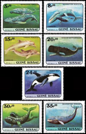 GUINEA BISSAU/SELLOS, 1984 - FAUNA MARINA - BALLENAS Y DELFINES - YV 307/13 - 7 VALORES - NUEVO