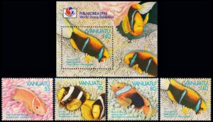VANUATU/SELLOS, 1994 - FAUNAA MARINA - PECES - YV 959/62 + BF 23 - 4 VALORES + BLOUE - NUEVO