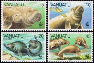 VANUATU/SELLOS, 1988 - W.W.F. - FAUNA MARINA - DUGONGO - YV 797/00 - 4 VALORES - NUEVO