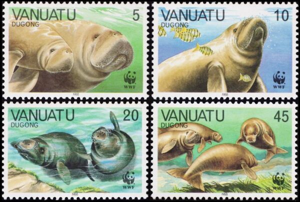 VANUATU/SELLOS, 1988 - W.W.F. - FAUNA MARINA - DUGONGO - YV 797/00 - 4 VALORES - NUEVO