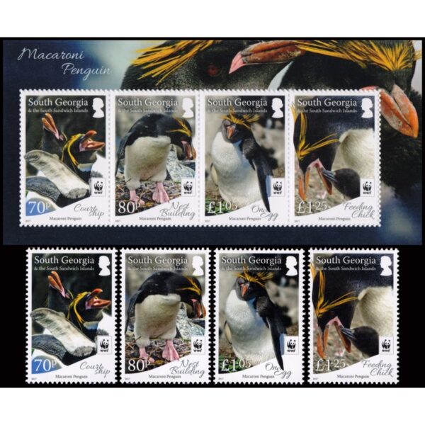 SOUTH GEORGIA/STAMPS, 2017 - W.W.F. - MACCARONI PENGUINS - YV 676/79 + BF 26 - 4 VALUES + SOUV SHEET - MNH