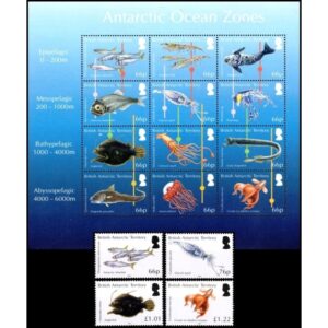 ANTARTIDA BRITANICA/SELLOS, 2016 - FAUNA MARINA - PECES - 4 VALORES + BLOQUE