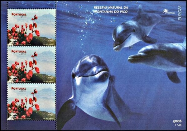 PORTUGAL AZORES/SELLOS, 1999 - EUROPA - RESERVA Y PARQUES NATURALES - DELFINES - YV BF 19 - BLOQUE - NUEVO