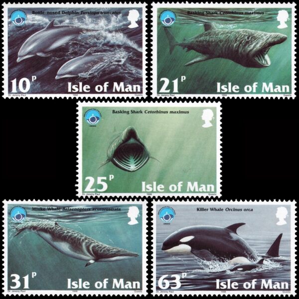 MAN ISLAND/STAMPS, 1998 - MARINA LIFE -  WHALES - DOLPHINS - SHARKS - YV 797/801 - 5 VALUES - MNH