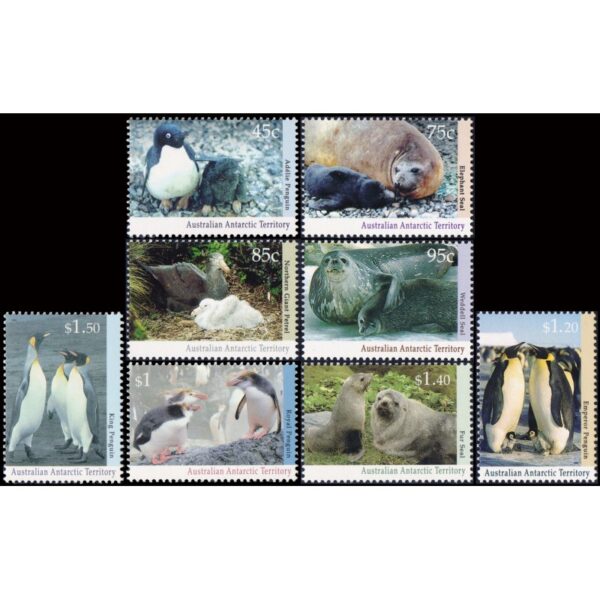 ANTARTIDA AUSTRALIANA/SELLOS, 1992-1993  - FAUNA ANTARTICA - YV 90/97 - 10 VALORES - NUEVO