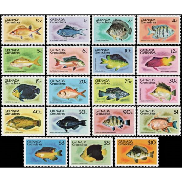 GRENADINES/STAMPS, 1980 - MARINE LIFE - FISHIES - YV 350/368 - 19 VALUES - MNH