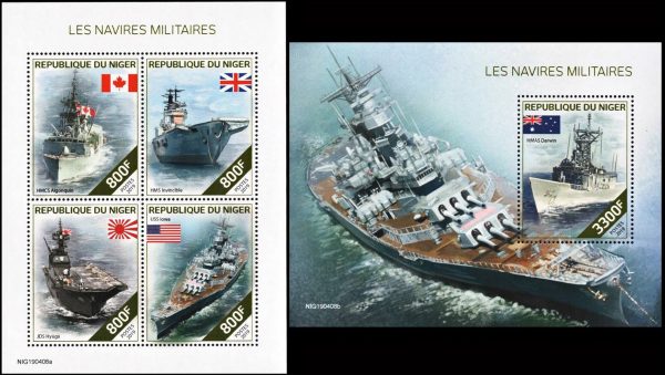 NIGER/STAMPS, 2019 - BARCOS DE GUERRA - HOJITA + BLOQUE - NUEVO