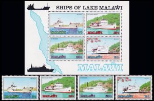 MALAWI/SELLOS, 1985 - BARCOS - YV 453/56 + BF 64 - 4 VALORES + BLOQUE- NUEVO