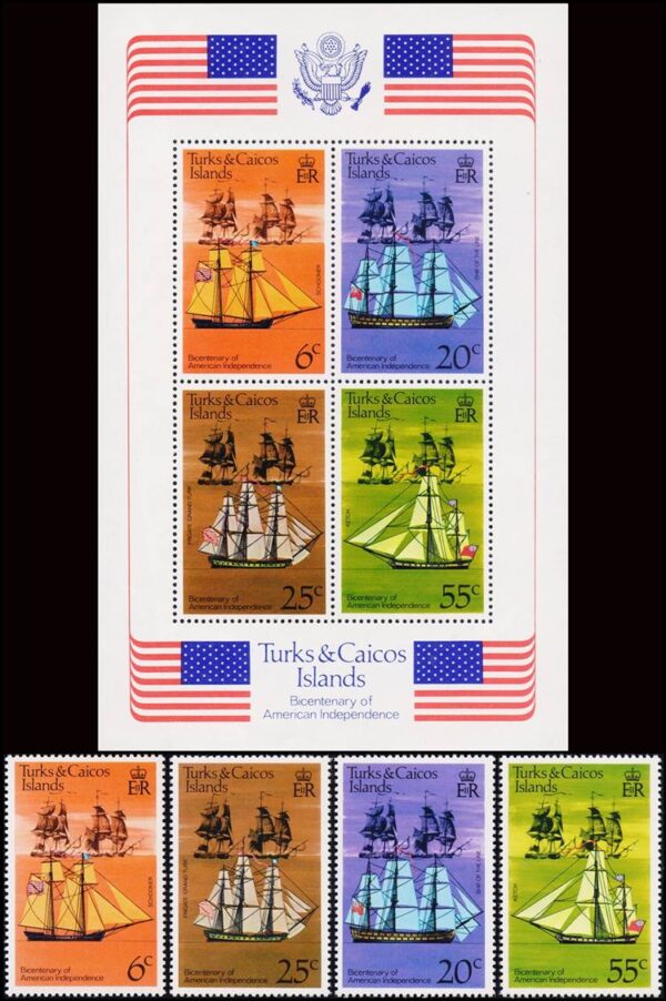 TURKS Y CAICOS/SELLOS, 1976 - BARCOS - YV 351/4 + BF 2 - 4 VALORES + BLOQUE - NUEVO