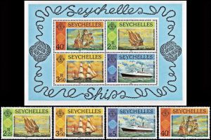 SEYCHELLES/SELLOS, 1981 - BARCOS - YV 466/69 + BF 16 - 4 VALORES + BLOQUE - NUEVO