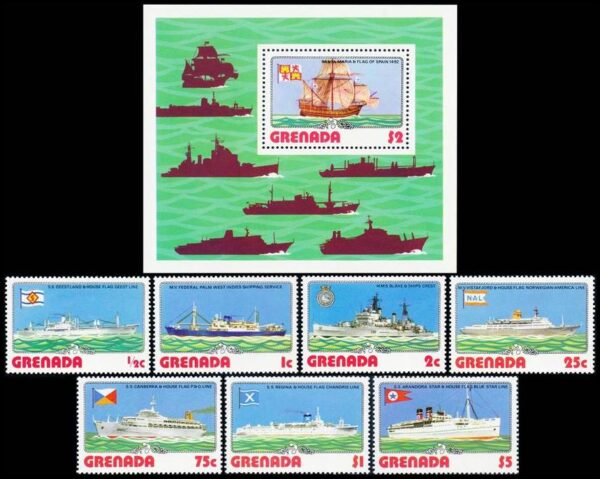 GRANADA/SELLOS, 1976 - BARCOS - YV 709/15 + BF 57 - 7 VALORES + BLOQUE - NUEVO,