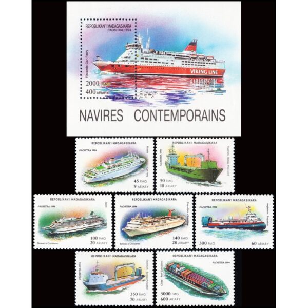 MADAGASCAR/STAMPS, 1994 - SHIPS  - YV 1405/11 + BF 98 - MNH