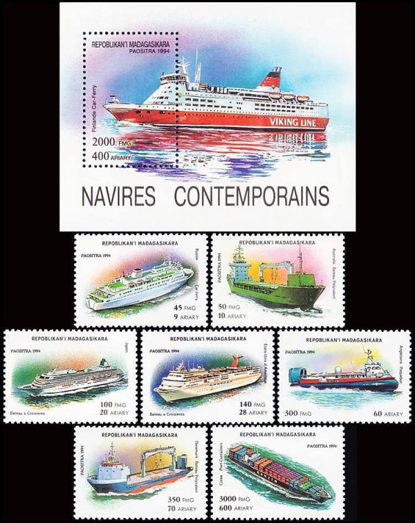 MADAGASCAR/SELLOS, 1994 - BARCOS - YV 1405/11 + BF 98 - 7 VALORES + BLOQUE - NUEVO