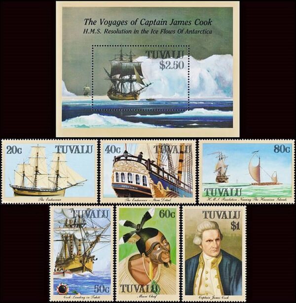 TUVALU/SELLOS, 1988 - BARCOS - NAVEGANTES - YV 488/93 + BF 31 - 6 VALORES + BLOQUE - NUEVO