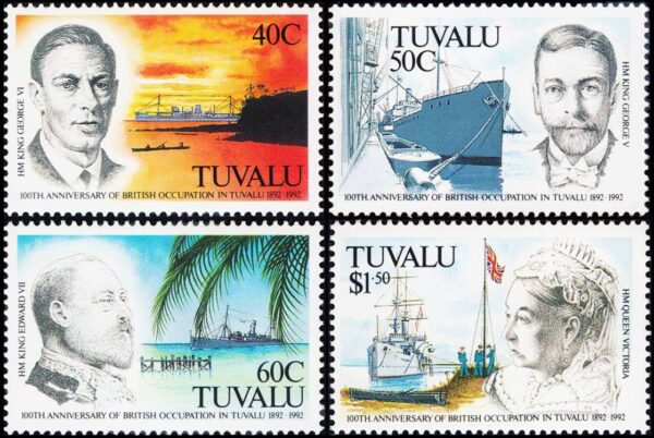 TUVALU/SELLOS, 1992 - BARCOS - REYES DE INGLATERRA - YV 583/86 - 4 VALORES - NUEVO