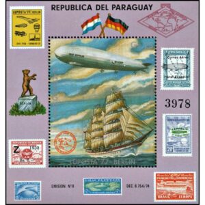 PARAGUAY/SELLOS, 1977 - BARCOS - ZEPPELIN - SELLO EN EL SELLO - MICHEL BF 298 - BLOQUE - NUEVO
