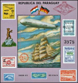 PARAGUAY/SELLOS, 1977 - BARCOS - ZEPPELIN - SELLO EN EL SELLO - MICHEL BF 298 - BLOQUE - NUEVO