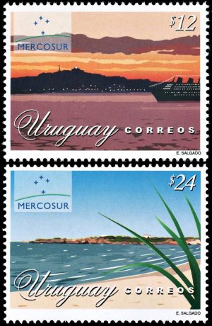 URUGUAY/SELLOS, 2002 - MERCOSUR - VISTAS - BARCOS - FARO -