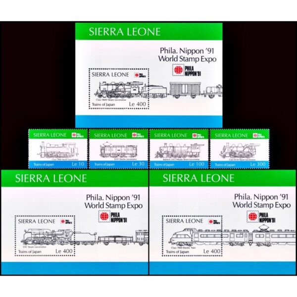 SIERRA LEONA/SELLOS, 1991 - TRENES - YV 1342/45 + BF 156-158-159 - 4 VALORES + 3 BLOQUES - NUEVO