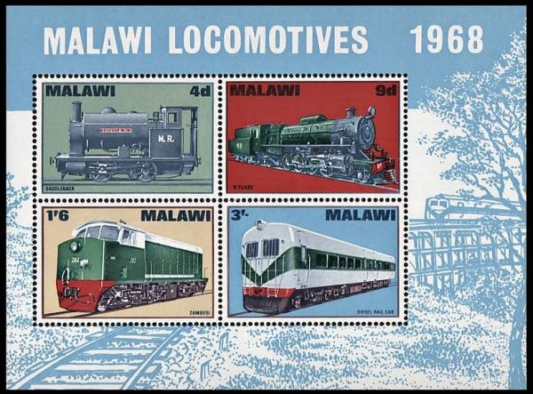 MALAWI/SELLOS, 1968 - TRENES - YV BF 11 - BLOQUE - NUEVO