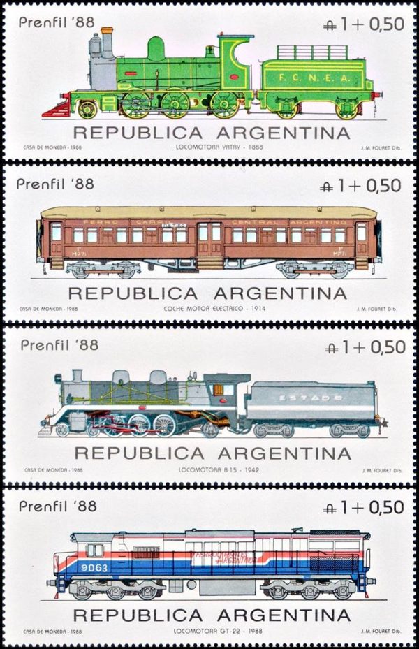 ARGENTINA/SELLOS, 1988 - TRENES - CAT G.J. 2400/03 - 4 VALORES - - NUEVO