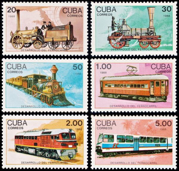 CUBA/SELLOS, 1988- TRENES - YV 2873/78 - 6 VALORES - NUEVO