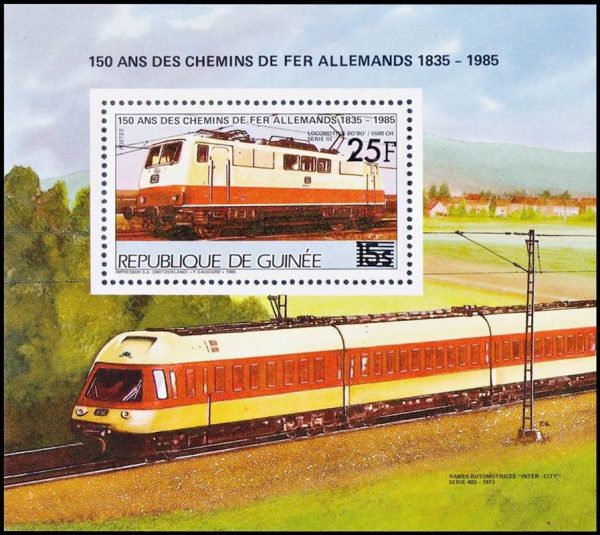 GUINEA/SELLOS, 1986 - TRENES - MICHEL BF 203 - BLOQUE - NUEVO