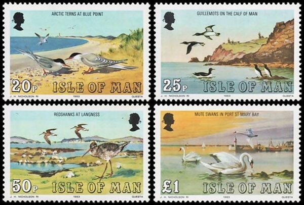 ISLA DE MAN/SELLOS, 1983 - AVES MARINAS - CISNES - FAROS - SERIE ORDINARIA - YV 241/44 - 4 VALORES - NUEVO