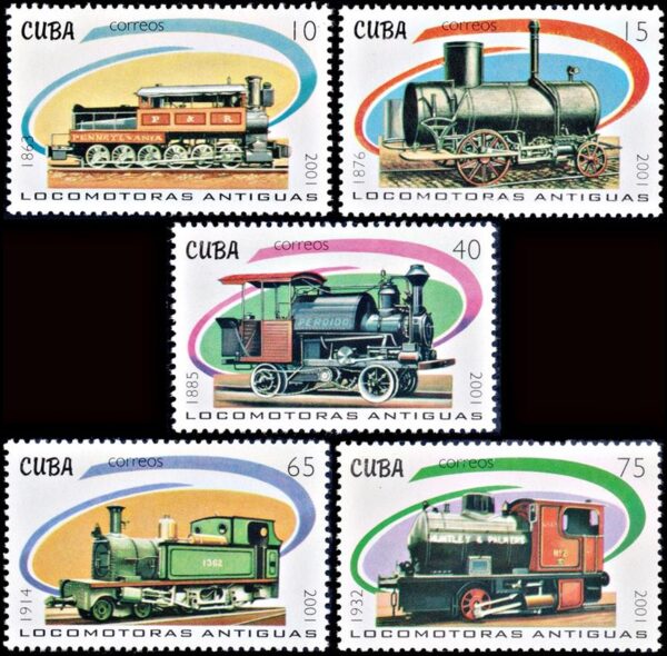 CUBA/SELLOS, 2001 - TRENES - YV 3919/23 - 5 VALORES - NUEVO