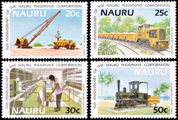 NAURU/SELLOS, 1985 - TRENES - MINERIA - YV 305/08 - 4 VALORES - NUEVO