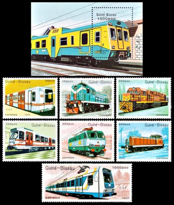 GUINEA BISSAU/SELLOS, 1989 - TRENES - YV 521/27 + BF 63 - 7 VALORES + BLOQUE - NUEVO