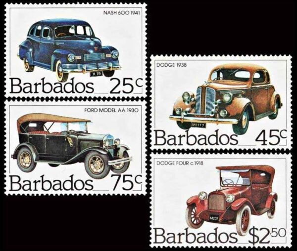 BARBADOS/SELLOS, 1983 - AUTOMOVILES - YV 580/83 - 4 VALORES - NUEVO