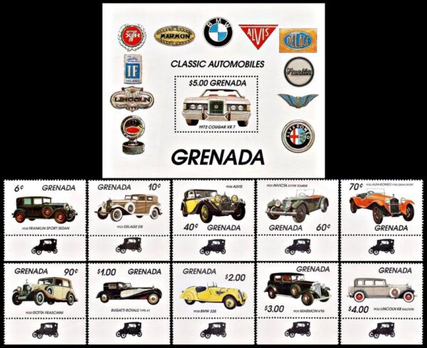 GRANADA/SELLOS, 1983 - AUTOMOVILES - FORD - YV 1088/97 + BF 112 - 10 VALORES + BLOQUE - NUEVO