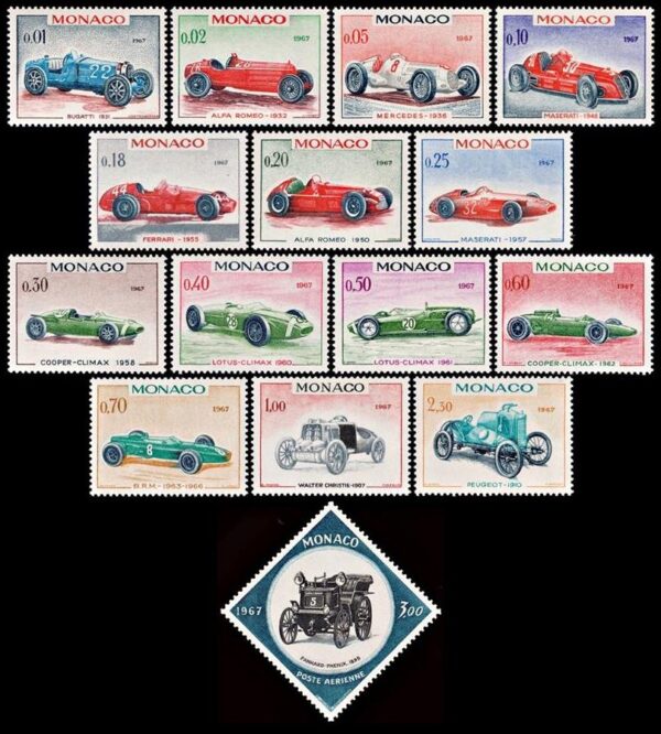 MONACO/SELLOS, 1967 - AUTOS - GRAND PRIX - YV 708/21 + A 91 - 15 VALORES - NUEVO