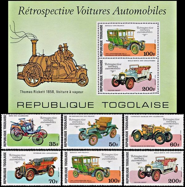 TOGO/SELLOS, 1977 - AUTOMOVILES - YV 893/94 + A 310/3 + BF 105 - 6 VALORES + BLOQUE - NUEVO