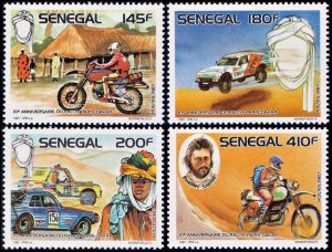 SENEGAL/SELLOS, 1988 - MOTOCICLETOS - AUTOMOVILES - RALLY DAKAR - YV 750/53 - 4 VALORES - NUEVO