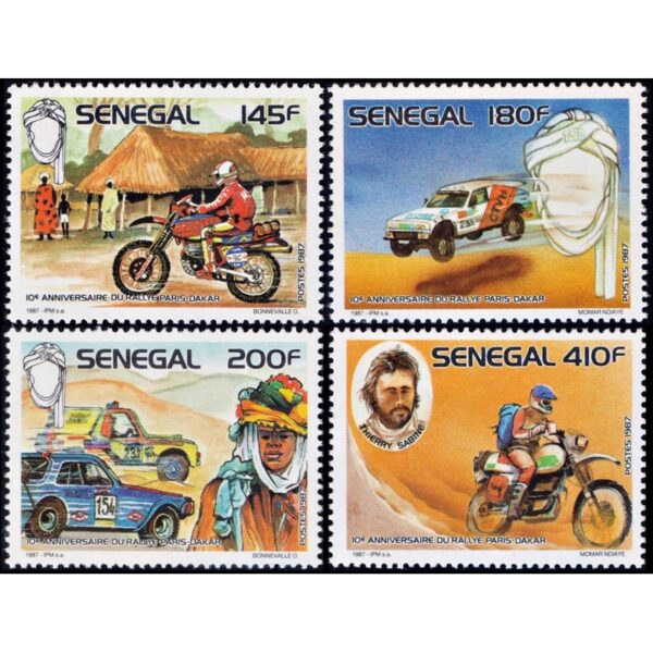 SENEGAL/STAMPS, 1988 -   MOTORCYCLES - CARS - RALLY DAKAR - YV 750/53 - 4 VALUES- MNH